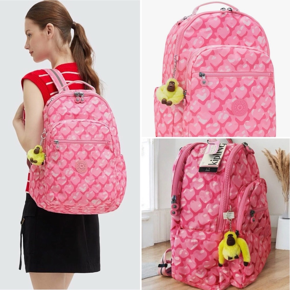 Kipling Seoul Extra Large 17" Print Laptop Backpack Adorable Hearts
